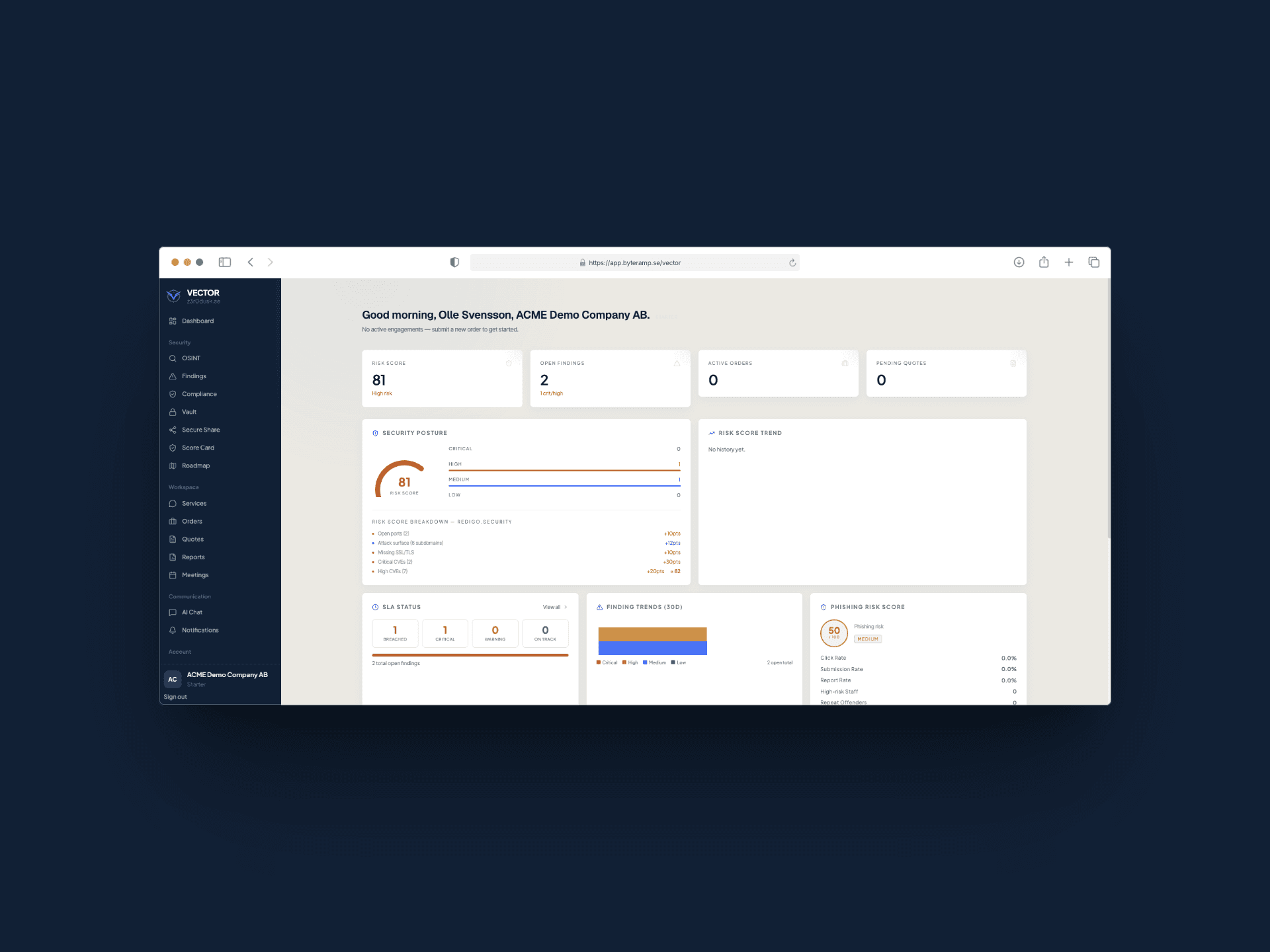 Vector dashboard
